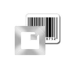 40mm square Security Label used by retailers to protect merchandise from shoplifting and theft. has fake barcode on it and has circuit to generate 8.2MHz RF signal for EAS equipment