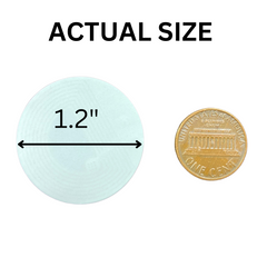 Actual size comparison of plain white round label and an American penny 
